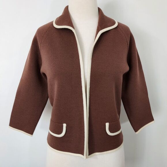 Vintage St. Andrews Cardigan Sweater Womens Size 10 Open Front 100% Wool Brown - Picture 2 of 10